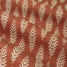 Load image into Gallery viewer, Linen Cotton Fern Floral Botanical Ikat Upholstery Drapery Fabric Rusty Red Cream FB