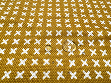 Load image into Gallery viewer, Water Stain Resistant Linen Blend Marigold Mustard Gold Cross Stitch Geometric Upholstery Drapery Fabric