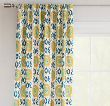 Load image into Gallery viewer, Stain Resistant Teal Green Mustard Cream Ikat Upholstery Drapery Fabric CF