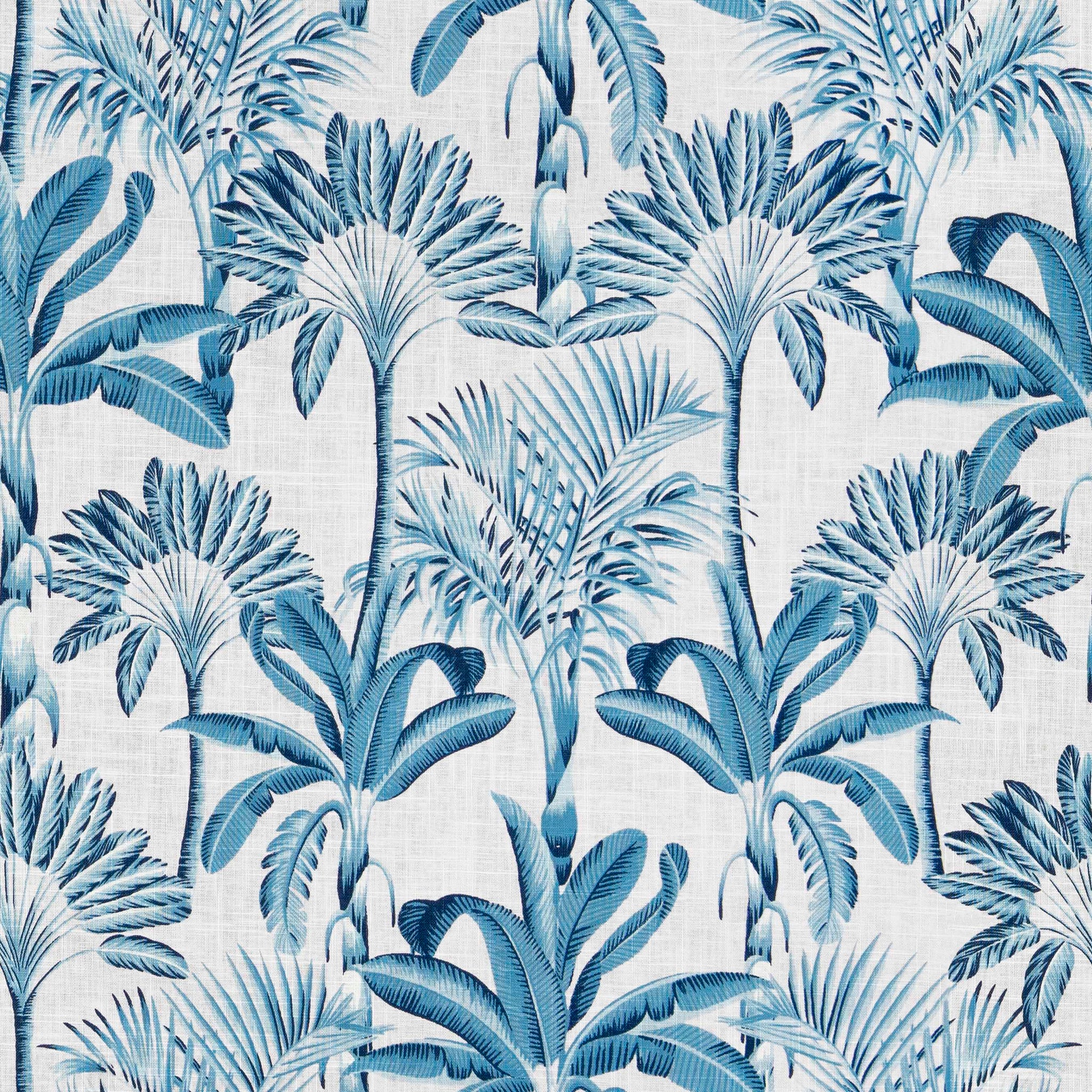 1 Yard 2024 of Tropical Fabric Palm Trees Aqua Blue 100% Cotton Barkcloth Island Polynesia Hawaii Rarotonga Tahiti Upholstery