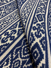 Load image into Gallery viewer, Kravet Savunese Indigo 30398-5 Navy Blue Beige Stripe Ikat Upholstery Fabric WHS 3253