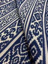 Load image into Gallery viewer, Kravet Savunese Indigo 30398-5 Navy Blue Beige Stripe Ikat Upholstery Fabric WHS 3253