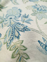Load image into Gallery viewer, Lee Jofa Augustine Print Linen Floral Botanical Water &amp; Stay Resistant Drapery Upholstery Fabric Aqua Blue Beige Green Cream STA 3356