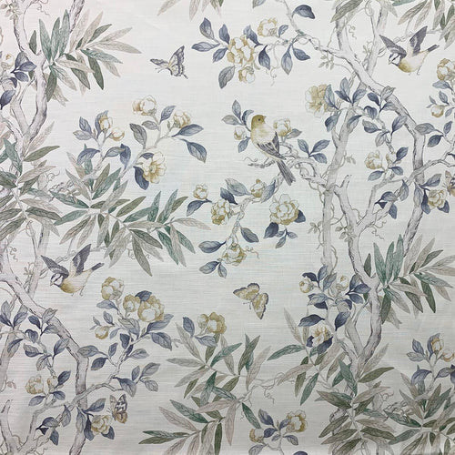 Cotton Cream Green Grey Beige Floral Bird Butterfly Upholstery Drapery Fabric MGF