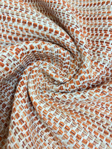 Designer Tweed Woven Beige Cream Orange Water & Stain Resistant Indoor Outdoor Upholstery Fabric STA 3962