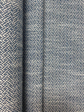 Load image into Gallery viewer, Designer Geometric Navy Blue White Water &amp; Stain Resistant Fret Upholstery Fabric WHS 4058