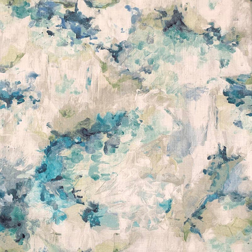 Cotton Teal Blue Turquoise Seafoam Green Cream Abstract Upholstery Drapery Fabric MGF