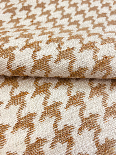 Designer Water & Stain Resistant Camel Beige Houndstooth Upholstery Fabric WHS 3089