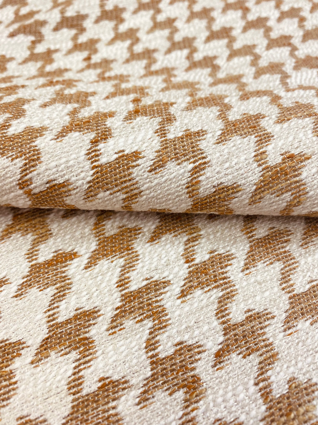 Designer Water & Stain Resistant Camel Beige Houndstooth Upholstery Fabric WHS 3089