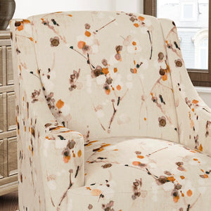 Stain Resistant Orange Cream Black Floral Upholstery Drapery Fabric CF