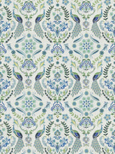 Load image into Gallery viewer, Linen Cotton Ivory Navy Blue Yellow Green Floral Drapery Fabric FB