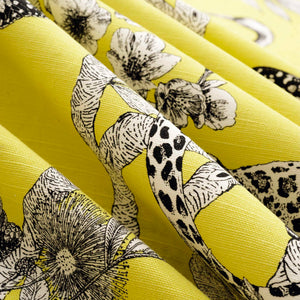 Cream Yellow Black Peacock Cheetah Floral Bird Linen Blend Upholstery Drapery Fabric FB