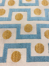 Load image into Gallery viewer, 1.6 Yard Reversible Mustard Teal Gold Geometric Velvet Water &amp; Stain Resistant Upholstery Fabric STA 3193