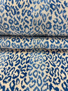 Scalamandre Corbet Navy Blue Beige Animal Pattern Epingle Velvet Upholstery Fabric STA 3452