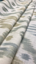 Load image into Gallery viewer, 1.25 Yard Belle Maison Cream Seafoam Green Aqua Ikat Cotton Linen Upholstery Drapery Fabric WHS 3091