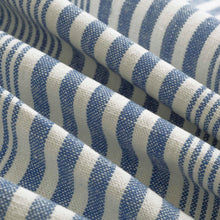 Load image into Gallery viewer, Linen Cotton French Blue Cream Nautical Stripe Upholstery Fabric FB