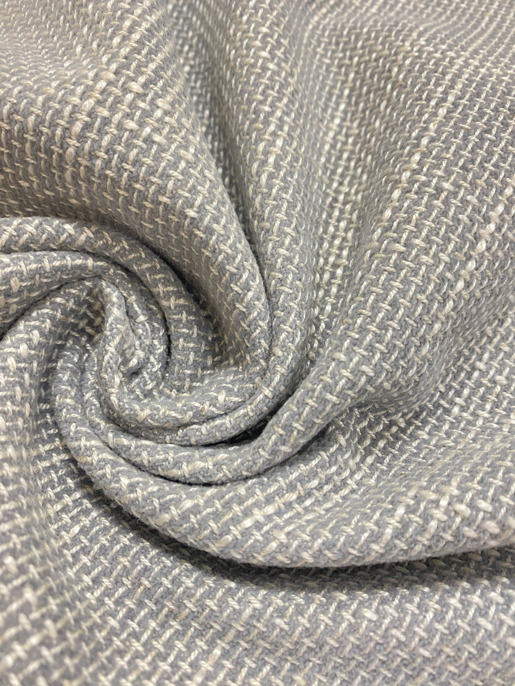 Designer Water & Stain Resistant Woven Cream Grey MCM Mid Century Modern Tweed Softened Chenille Upholstery Fabric WHS 3917