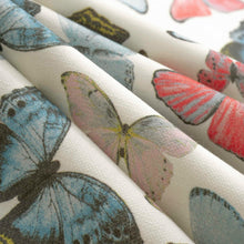 Load image into Gallery viewer, Cream Blue Pink Cotton Butterfly Upholstery Drapery Fabric FB