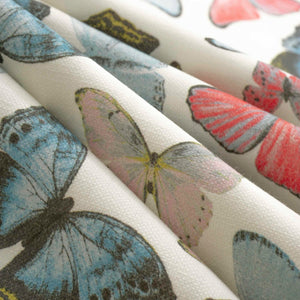Cream Blue Pink Cotton Butterfly Upholstery Drapery Fabric FB