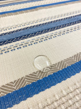 Load image into Gallery viewer, Designer Water &amp; Stain Resistant Linen Blend French Blue Taupe Beige Stripe Upholstery Fabric STA 3037