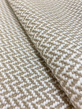 Load image into Gallery viewer, Brentano Brushstroke Cappuccino Indoor Outdoor Water &amp; Stain Resistant Taupe Cream MCM Herringbone Upholstery Fabric STA 3639