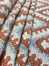 Load image into Gallery viewer, Hand Printed Designer Linen Teal Beige Copper Brown Chevron Upholstery Drapery Fabric STA 3493