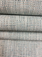 Load image into Gallery viewer, Designer Crypton Water &amp; Stain Resistant Teal Aqua Blue Cream Tweed MCM Mid Century Modern Upholstery Fabric WHS 4198