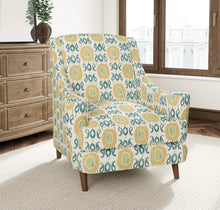Load image into Gallery viewer, Stain Resistant Teal Green Mustard Cream Ikat Upholstery Drapery Fabric CF