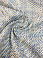 Load image into Gallery viewer, 2.5 Yards of Designer French Blue Cream Water &amp; Stain Resistant Tweed MCM Mid Century Modern Upholstery Fabric WHS 4135
