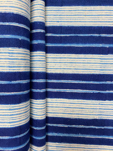 John Robshaw Vintage Nautical Stripe Navy Blue White Linen Upholstery Drapery Fabric WHS 4179