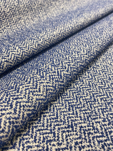1.8 Yard Designer MCM Mid Century Modern Navy Blue Grey Herringbone Upholstery Fabric WHS 3093