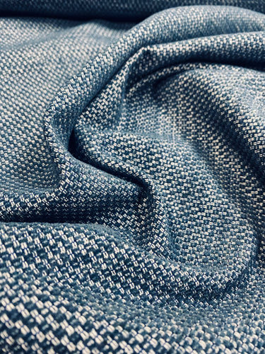 Designer Water & Stain Resistant Navy Blue White MCM Mid Century Modern Tweed Chenille Upholstery Fabric WHS 3187