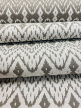 Load image into Gallery viewer, Kravet Sunbrella Scandikat Chrome Taupe White Ikat Indoor Outdoor Water &amp; Stain Resistant Upholstery Fabric WHS 3137
