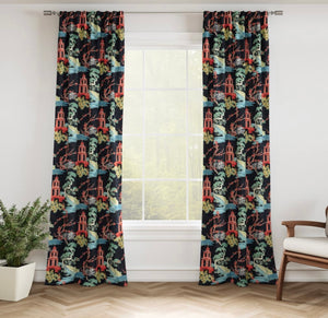 Stain Resistant Black Red Teal Green Chinoiserie Asian Upholstery Drapery Fabric CF