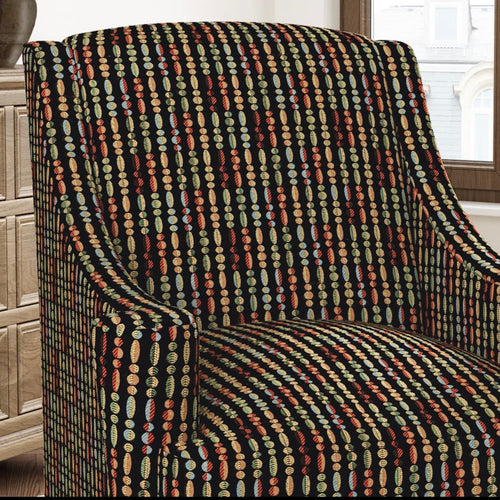 Black Mustard Green Red Aqua Blue Abstract Geometric Upholstery Drapery Fabric CF