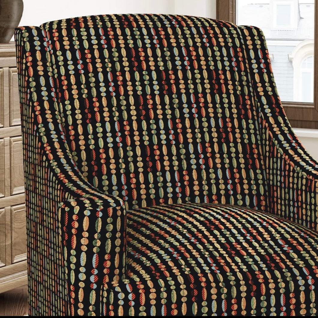 Black Mustard Green Red Aqua Blue Abstract Geometric Upholstery Drapery Fabric CF