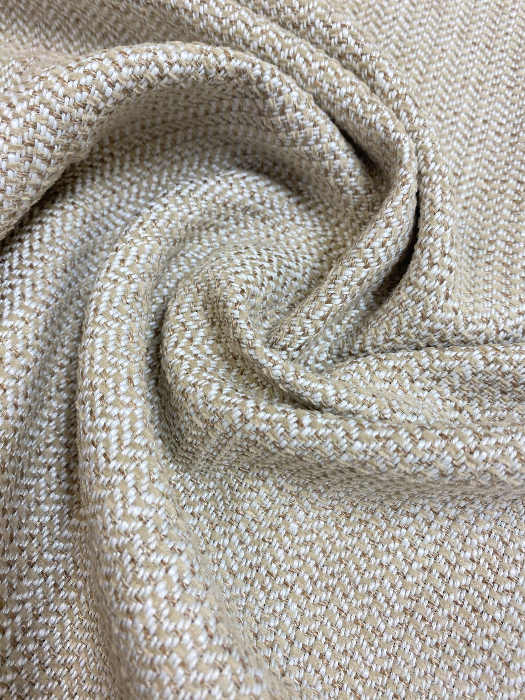 Designer Beige Cream Herringbone Tweed Mid Century Modern Water & Stain Resistant Upholstery Fabric STA 4007