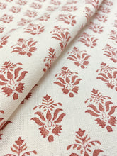 Load image into Gallery viewer, 1.5 Yard of F + P Thornham Fabric Cotton Linen Rusty Brown Ivory Floral Water &amp; Stain Resistant Upholstery Drapery Fabric WHS 3117