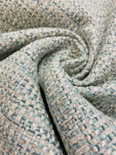 Load image into Gallery viewer, Designer Seafoam Aqua Green Beige MCM Mid Century Modern Tweed Upholstery Fabric WHS 3971