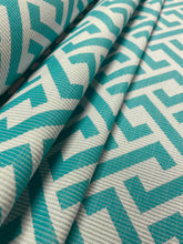 Load image into Gallery viewer, Designer Water &amp; Stain Resistant Turquoise Blue Geometric Indoor Outdoor Upholstery Fabric WHS 3487