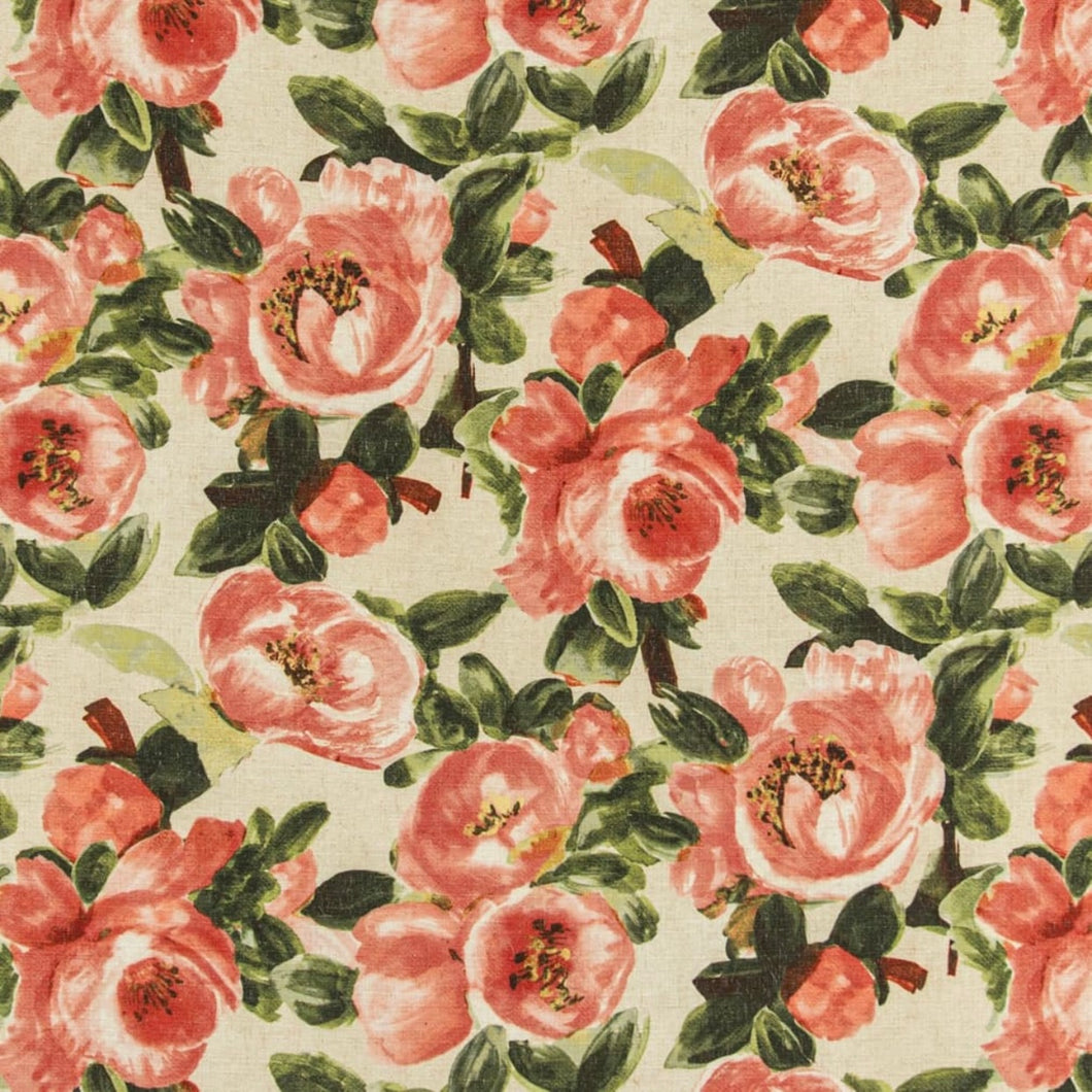 Stain Resistant Beige Rose Red Green Floral Upholstery Drapery Fabric CF