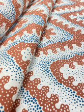 Load image into Gallery viewer, Hand Printed Designer Linen Teal Beige Copper Brown Chevron Upholstery Drapery Fabric STA 3493
