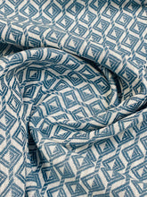 Load image into Gallery viewer, 1.6 Yard Designer Teal Off White Geometric Diamond Water &amp; Stain Resistant Upholstery Drapery Fabric WHS 3305