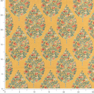 Stain Resistant Floral Mustard Yellow Red Teal Green Pomegranate Drapery Upholstery Fabric CF