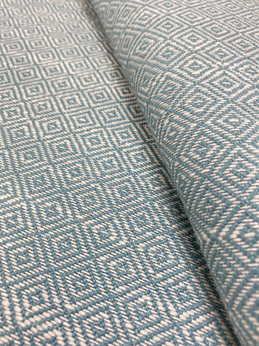 Designer Water & Stain Resistant Performance Aqua Blue White Woven Performance Geometric Upholstery Fabric WHS 3546
