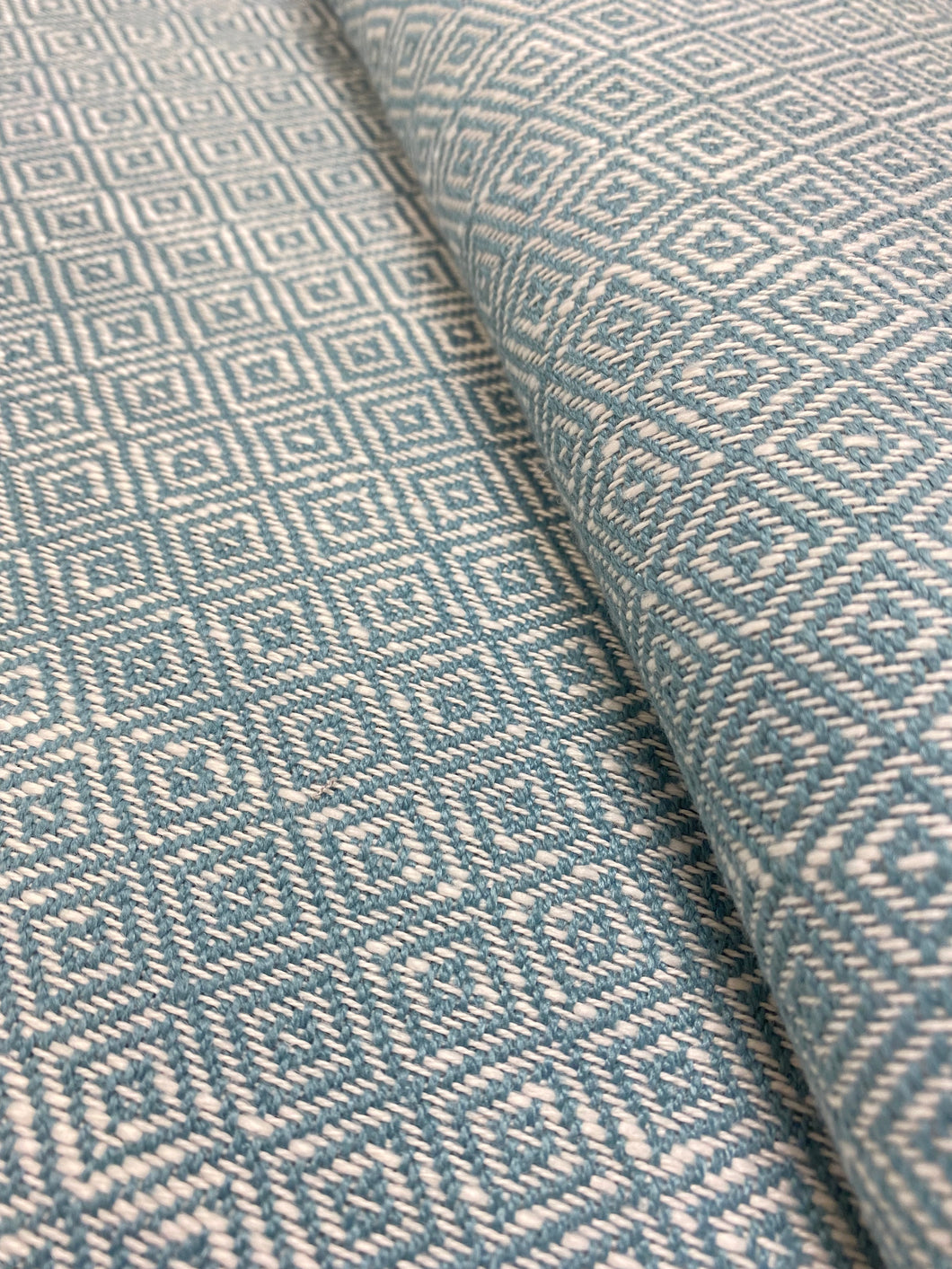 Designer Water & Stain Resistant Performance Aqua Blue White Woven Performance Geometric Upholstery Fabric WHS 3546