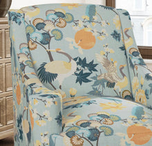 Load image into Gallery viewer, Stain Resistant Teal Blue Green Grey Chinoiserie Crane Bird Upholstery Drapery Fabric CF