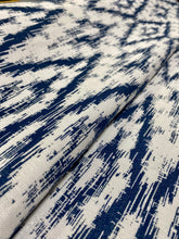 Load image into Gallery viewer, Designer Water &amp; Stain Resistant Ikat Navy Blue White Upholstery Drapery Fabric STA 3241