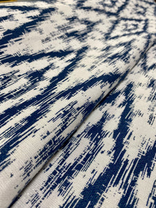 Designer Water & Stain Resistant Ikat Navy Blue White Upholstery Drapery Fabric STA 3241