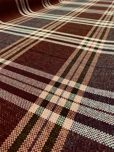 Hunter Check Damson White Black Purple Mauve Plaid Tartan Water & Stain Resistant Upholstery Fabric WHS 3296